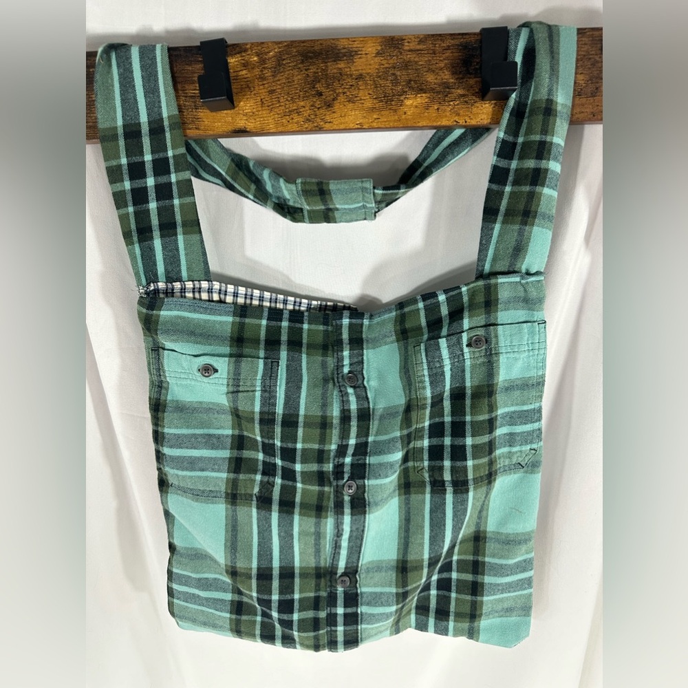 MorganRy Flannel Sholder Bag Whitney 16 Teal Gray Flannel Handmade Lined Thrift